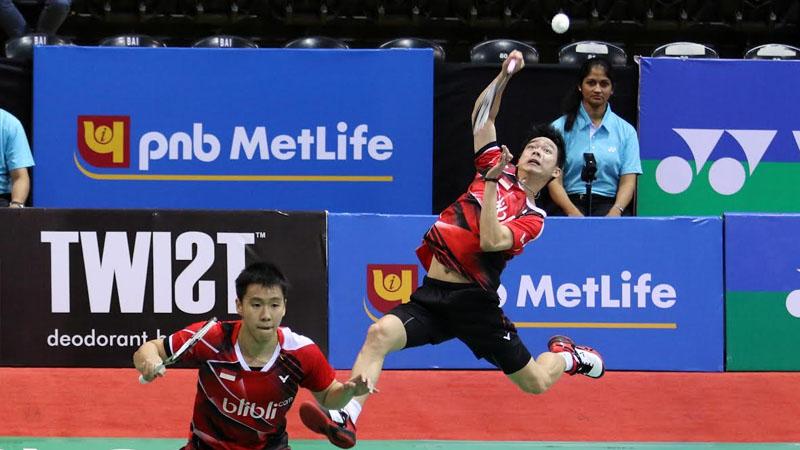 Kevin Sanjaya Sukamuljo/Marcus Fernaldi Gideon lolos ke final India Open Super Series 2016 usai mengalahkan Goh V. Shem/Tan Wee Kiong pada babak semifinal, Siri Fort Sports Complex, New Delhi